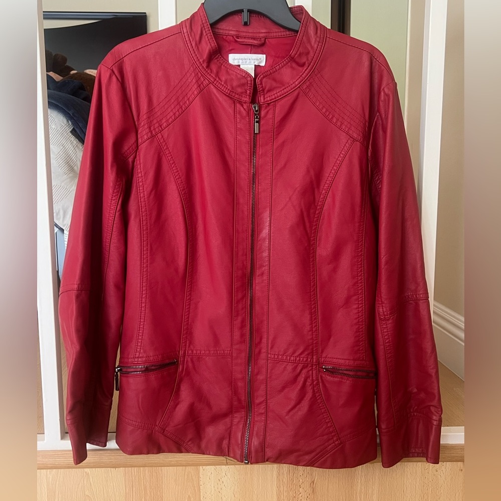 NWOT Christopher&Banks Red Faux Leather Jacket